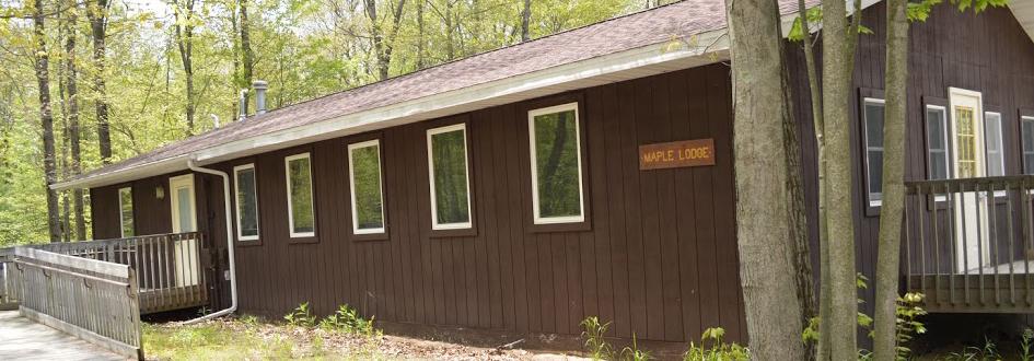 Maple Lodge exterior, with wheelchair ramps on the front and side entrances.